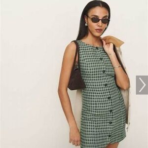 Reformation Zarae Linen Dress in Cactus Check Size 12 NWT